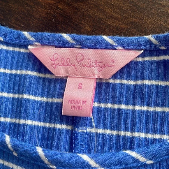 Lilly Pulitzer Marlowe Dress Beacon Blue Breeze Stripe White 3/4 Sleeve Size S - Picture 4 of 12